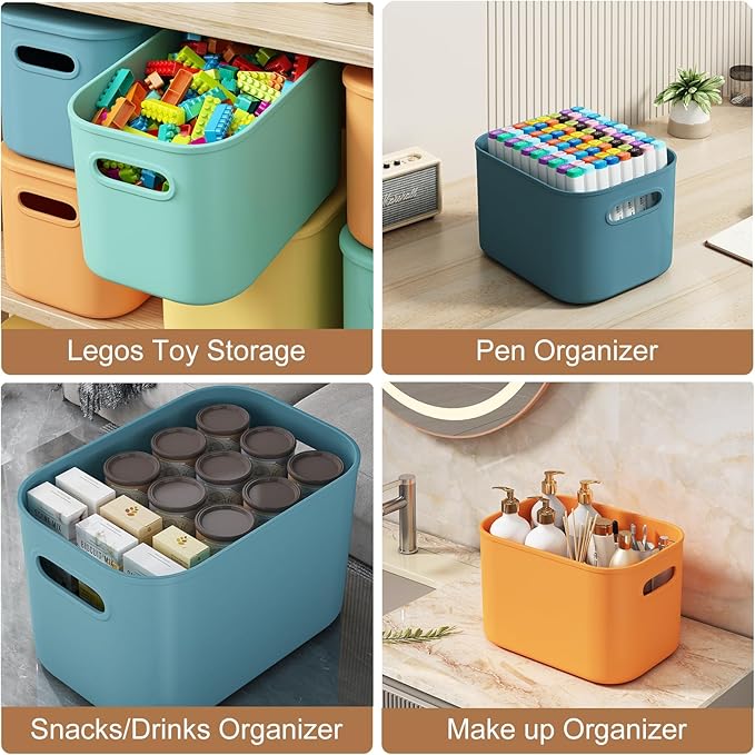 ORGIDOL 6 Pack Colorful Storage Bins with Lids Stackable Storage Container for Organizing, Storage Boxes with Handle for Shel