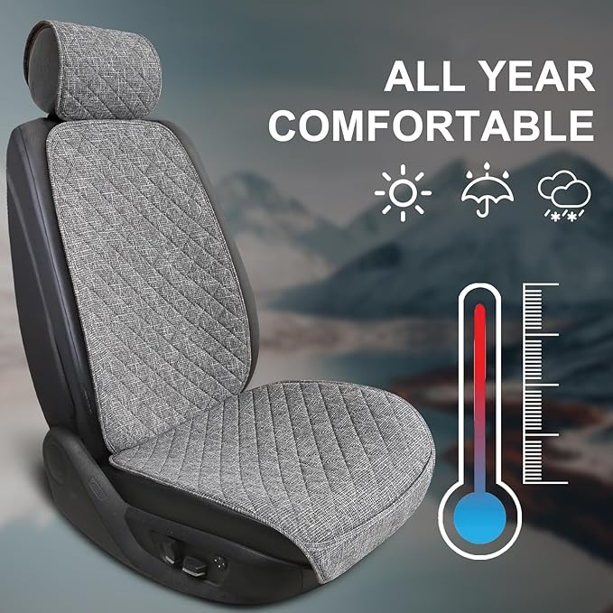Linen Car Seat Covers Front Seat Covers Breathable Cloth Fabric Car Seat Protector - Universal Fit for Cars, Vans, SUVs, Truc