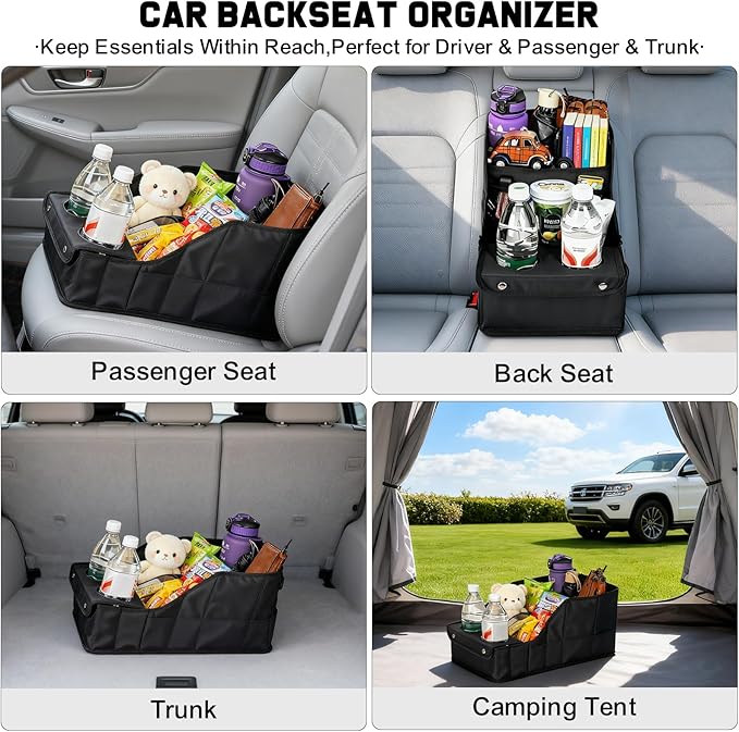 Car Organizer and Storage 5-in-1 Set with Front Seat Organizer, Backseat Organizer, Car Trash Can & 2 Headrest Hooks, Universal Car Storage Accessories for SUV Truck & Sedan Vehicle