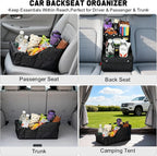Car Organizer and Storage 5-in-1 Set with Front Seat Organizer, Backseat Organizer, Car Trash Can & 2 Headrest Hooks, Universal Car Storage Accessories for SUV Truck & Sedan Vehicle