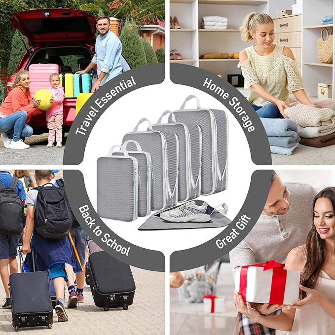 6 Set Compression Packing Cubes, Suitcase Organizer, Lightweight Travel Essentials, Compression Bags For Travel Accessories L