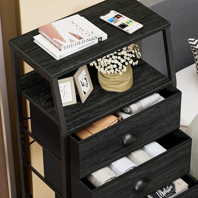 Furnulem Tall 4 Drawers Dresser, Vertical Storage Tower Black Dresser for Bedroom, Hallway, Entryway, Nursery, Closet Organiz