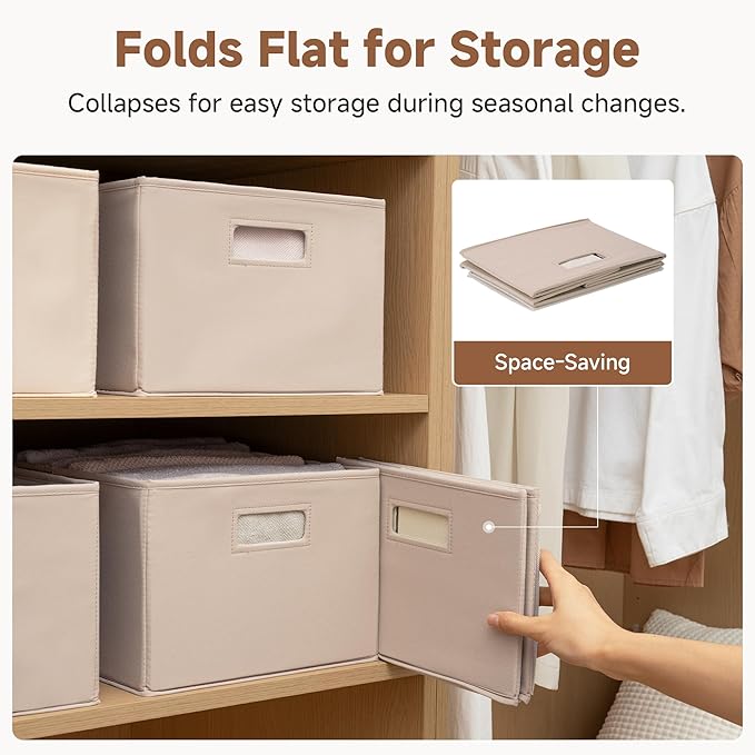 StorageWorks Fabric Storage Bins for Shelves, Closet Organizers and Storage Baskets, Collapsible Storage Bins with Cutout Han