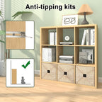 CTESNE【2026 Wooden Thick Frame 9 Cube Storage Organizer Shelf with Anti-Tipping Kits + Reversible Open Back Bookcase, Horizon