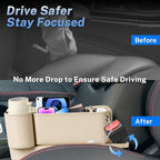 Car Seat Gap Filler Organizer 2 Pack, Car Seat Organizer with Cup Holders, 3-in-1 Removable Auto Organizer for Women, Universal Fit SUV Truck Fill The Gap Between Seats & Console(Beige)