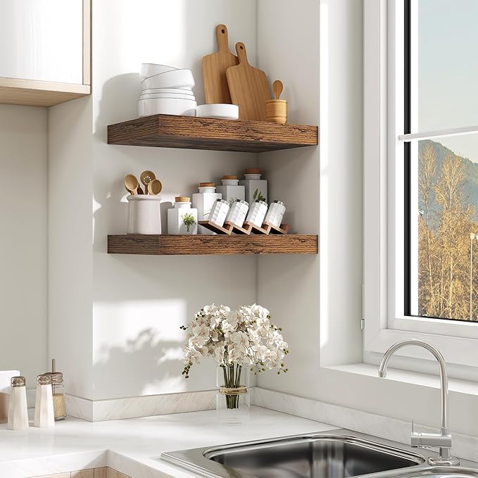 Fun Memories Floating Shelves for Wall - 10 x 16 Floating Shelf - Rustic Wood Storage Shelf - Wall Shelves with Invisible Bra