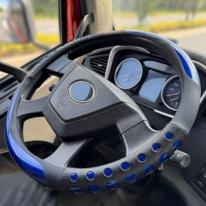 PINCTROT XL Size 17.5-18 in Race Grip Steering Wheel Cover for Semi Truck, Fits RV, Big Rig Trucker, 18 Wheeler and Classic Cars, Anti-Slip Silicone Perforated Design 17.5-18 Inch (Racing Blue)