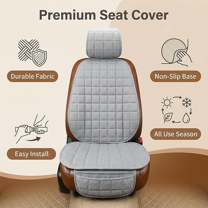 Suninbox Linen Seat Covers for Car, Bottom Car Seat Covers,Universal Driver Seat Cushion,Car Seat Pad[Gray]