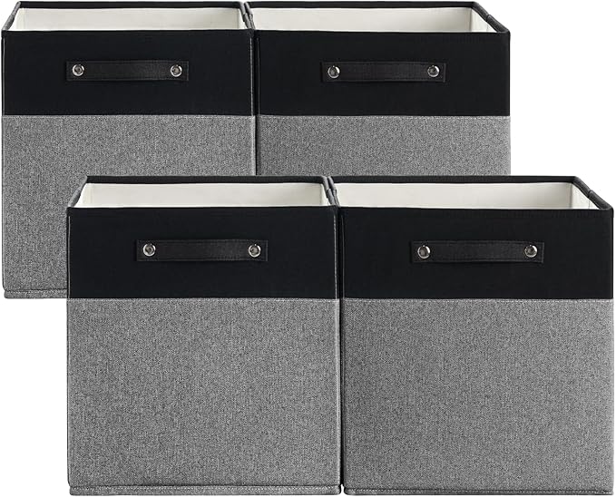 FinishingBo 13 x 13 Inch Fine Linen Storage Bins with Handles，Fabric Cube Boxs，Basket Organizers for Shelves for Home, Closet