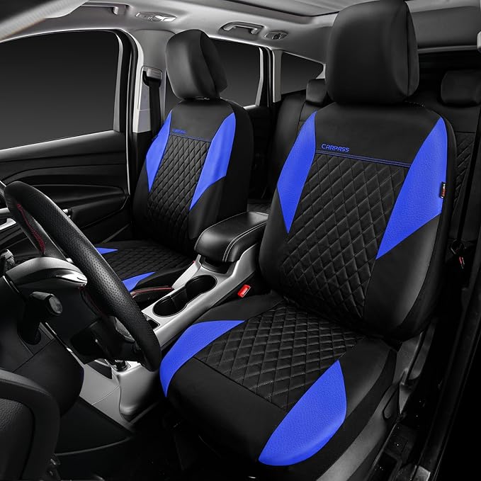 CAR PASS Leather Seat Covers-Universal Quilting Car Seat Cover with 5mm Composite Sponge Inside,Airbag Compatible,Front and R