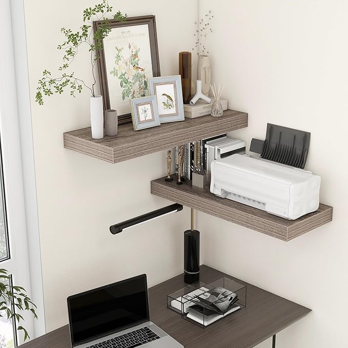 30 Inch Floating Shelves | 12 Inch Deep Grey Floating Shelves Set of 2 | 30" W x 12" D Rustic Wood Shelves for Wall | Deep Gr