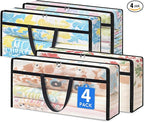 TasticTotes 4 Pack Long Clear Storage Bags for Comforter, Clothes & Bedding, Plastic Blanket Storage with Zipper and Handle, 