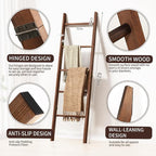 XLHOMO Blanket Ladder for Living Room, 5-Tier Wooden Ladder Shelf, Rustic Decorative Blanket Rack for Blankets, Quilts, Farmh