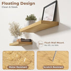8 Inch Square Floating Shelves for Wall 3 Pack, 8"D Wood Grain Bathroom Shelves with Invisible Brackets, Easy Install Enginee