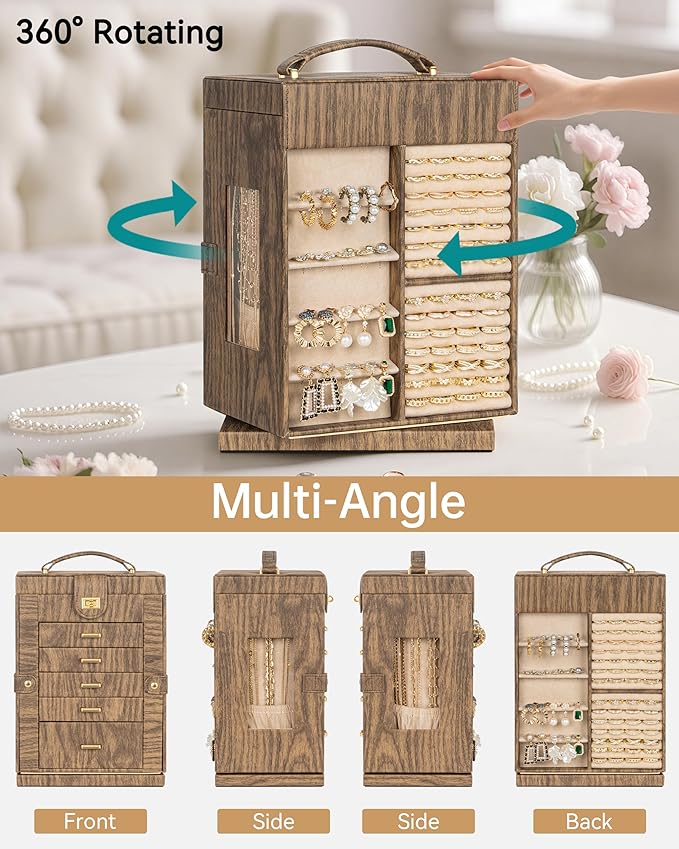 AKOZLIN 360° Rotating Jewelry Box 6-Tier Organizer Functional Jewelry Storage Case for Women Girls Ring Necklace Earring Brac