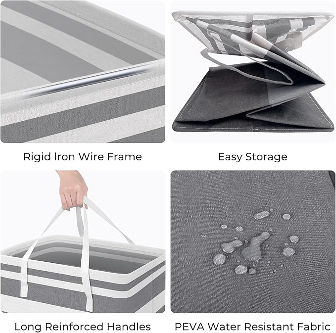 HomeHacks 4-Pack Large Laundry Basket, Waterproof, Freestanding Laundry Hamper, Collapsible Tall Clothes Hamper with Extended