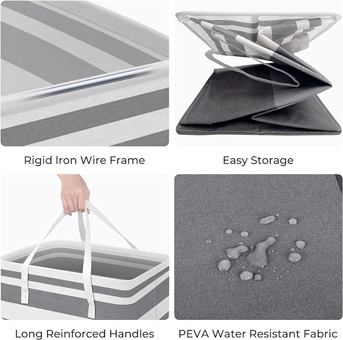 HomeHacks 4-Pack Large Laundry Basket, Waterproof, Freestanding Laundry Hamper, Collapsible Tall Clothes Hamper with Extended