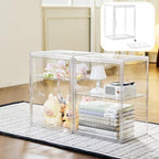 Acrylic Display Case with Removable Shelf, 2 Tier Clear Plastic Stackable Storage Bins with Magnetic Lids, Figure Display Cas