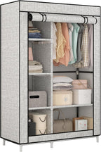Calmootey Portable Closet Organizers, Clothing Storage, Wardrobe with 6 Shelves and Hanging Rod, Non-Woven Fabric Cover with 