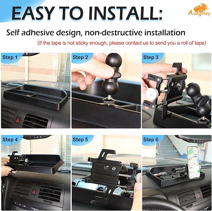 Aunginsy Center Console Dash Storage Tray with Mobile Phone Mount Compatible with Hummer H3 2005-2009, Car Dashboard Multi-Functional Phone Holder Storage Box Dash Organizer Tray Insert Accessories