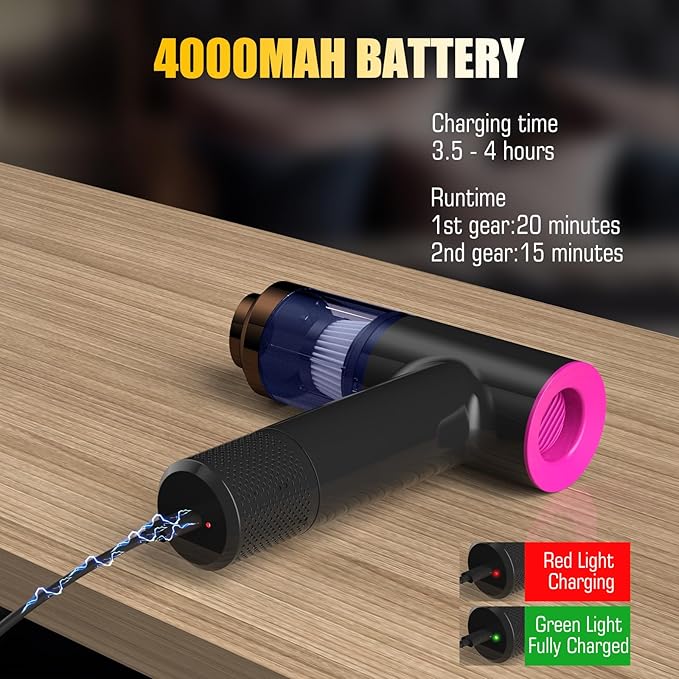 Handheld Car Vacuum Portable Cordless - Mini, Portable | Dual Suction (7500pa & 12000pa) | 4-in-1 Vacuum Cleaner, Blower, Inf