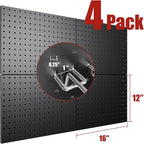 4 Pack Metal Pegboard Panels with 50 Hooks, Black Pegboard Wall Organizer, Pegboard Accessories, Heavy Duty Garage Tool Stora