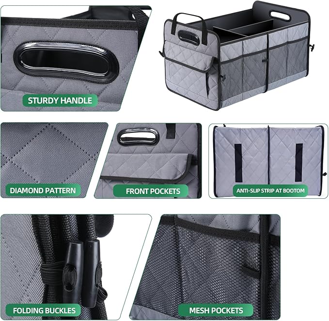 Car Trunk Organizer, 75L Large Capacity Waterproof Auto Storage with Non-Slip Bottom Strips, Collapsible Cargo Organizer for Su