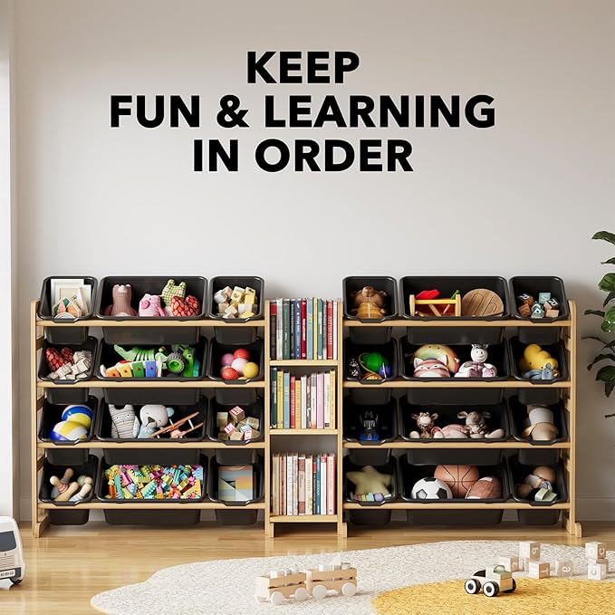 SpaceAid Large Toy Storage Organizer with 24 Bins and 3 Shelves, Toy Organizers Storage Bookshelf, Kids Bin Shelf Box Bookcas