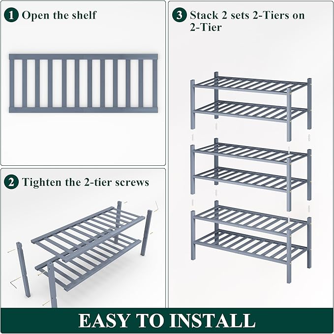 Smiry Shoe Rack, 6 Tier Thick Bamboo Shoe Organizer, Stackable Free Standing Wooden Shoe Storage Shelf for Closet, Entryway, 