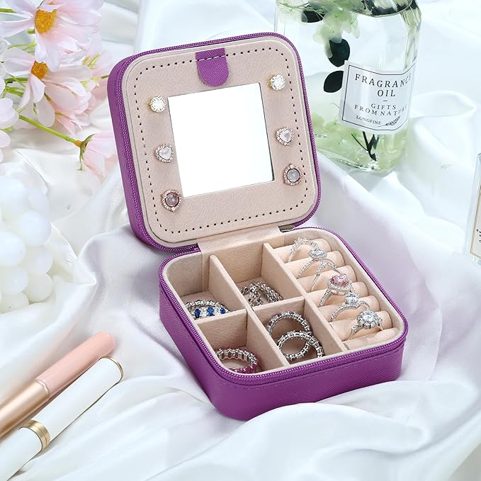 Parima Travel Jewelry Case - Small Purple Jewelry Organizer Box for Women