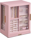 Glimmloop 360° Rotating Jewelry Box with 5 Drawers, Spacious Vertical Jewelry Organizer with Glass Window, Jewelry Storage Ca