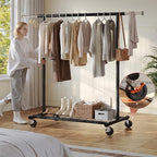Raybee Clothing Rack for Hanging Clothes, Rolling Clothes Rack Load 250LBS, Metal Clothes Racks, Garment Rack with Wheels Por