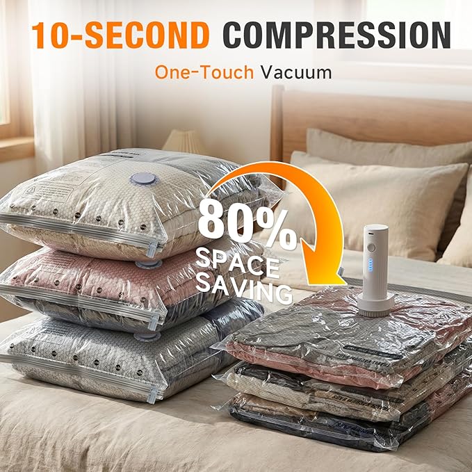 Space Saver Vacuum Storage Bags with Portable Electric Pump, Vacuum Seal Bags for Clothing Travel, Compression Bags for Trave