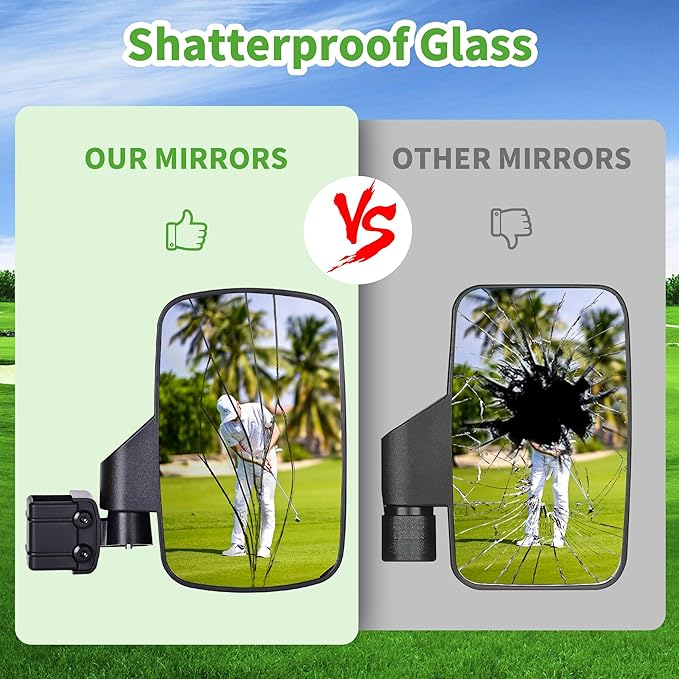 10L0L Golf Cart Mirror, Extra Large Side Rear View Universal for Yamaha, Club Car, EZGO, Folding Adjustable 180 Degree
