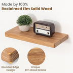 Floating Shelves for Wall, 18"Wx8"D Rustic Solid Elm Wood Floating Shelves Wall Mounted, Round Edge Wall Shelves with Invisib