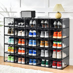 Stebopum 12 Pack Stackable Shoe Storage Organizer with Magnetic Door, Shoe Boxes Clear Black Plastic for Closet, Shoe Rack fo