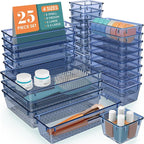 WOWBOX 25 PCS Plastic Drawer Organizer Set, 4 Sizes Desk Drawer Divider Organizers and Storage Bins for Makeup, Jewelry, Gadg