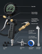 AstroAI Tire Pressure Gauge with Inflator, 100 PSI-ANSI B40.1 Accurate, Large 2.5" Easy Read Glow Dial, Heavy Duty Air Chuck and Compressor Accessories for Truck, with Case