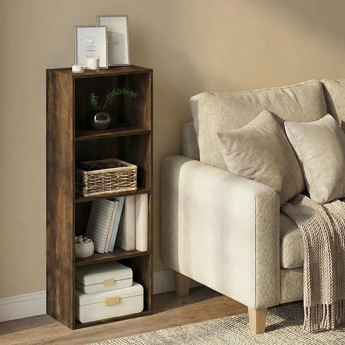 Furinno LUDER Book Shelf, 4-Tier Bookshelf, Bookcase with Open Shelf, 9.3 x 15.6 x 41.7, for Corner, Living Room, Bedroom, Ho