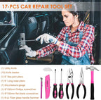 THINKWORK Car Emergency Kit for Teen Girl and Lady's Gifts, Pink Emergency Roadside Assistance kit with Pink Car Tool Set, 10