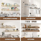 Fun Memories Nursery Book Shelves Set of 2, 48 Inch Solid Wood Wall Book Shelves, Kids Room Floating Shelves Organizer & Toy 