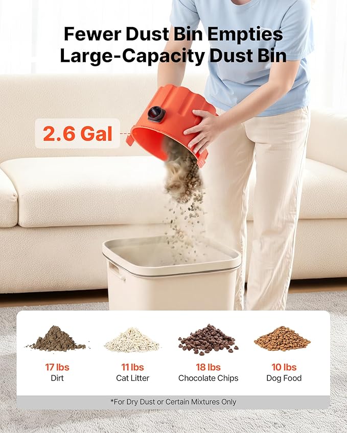 VEVOR Dry Vacuum Cleaner, 2.6 Gallon 2.5 Peak HP Portable Shop Vac with 800W Input Power, Various Nozzles, 1.25in Diameter x 