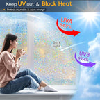 Rainbow Window Privacy Film Decorative, Stained Glass Tint for Home, 3D Decals Clings for Glass Windows, Static Cling Sticker, Suncatcher Cover, 23.6 Inch x 78.74 Inch
