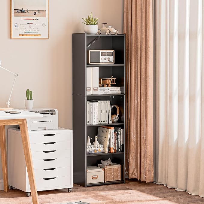 SUPER DEAL 5-Tier Bookcase and Bookshelf, Open Storage Shelves Narrow Tall Freestanding Cube Display Shelf for Bedroom Home O