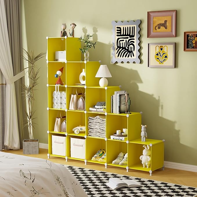 AWTATOS Cube Storage Organizer, Storage Cubes Shelves, 16 Cube Closet Organizers and Storage, DIY Stackable Bookshelf Plastic