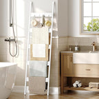 HOOBRO Blanket Ladder, 5-Tier Towel Rack with Hooks, Wall-Leaning Blanket Rack, Decorative Display Ladder Shelf, for Scarves,