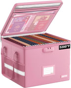 ENGPOW 5200°F File Box Fireproof Document Box with Lock,Heat Insulated Collapsible File Storage Organizer Box with Handle,Por