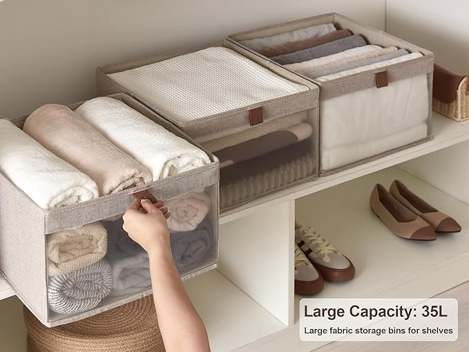 StorageWorks Closet Storage Bins, Extra Large Storage Baskets with Clear Window and Handles, Foldable Fabric Organizer for Cl