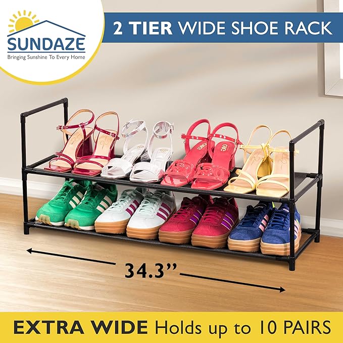 Sundaze Shoe Rack - 2 Tier Shoe Rack for Front Door Entrance, Sturdy Long Shoe Organizer for Closet, Bedroom, Entryway, Garag