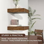 Square Floating Shelves for Wall, 12" W x 12" D x 2" H, 2 Pack of Small Wall Mounted Engineered Wood Shelves with Invisible B